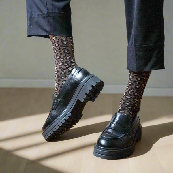 Glitter Lurex Socks / Leopard Brown