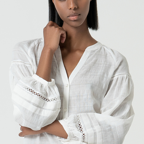 Maho Open Collar Blouse / White