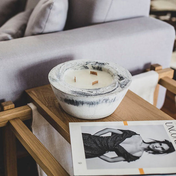 Concrete B + W Marbled Candle Med / Havana Nights