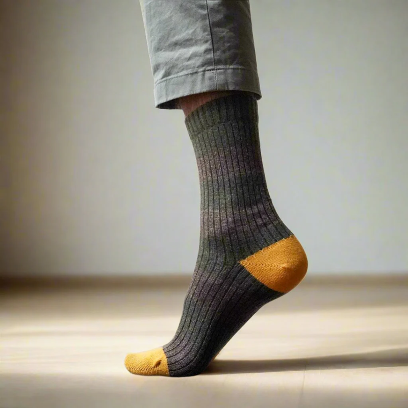 Merino Wool Socks with Stripe / Khaki + Brown