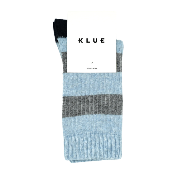 Merino Wool Socks with Stripe / Blue + Grey