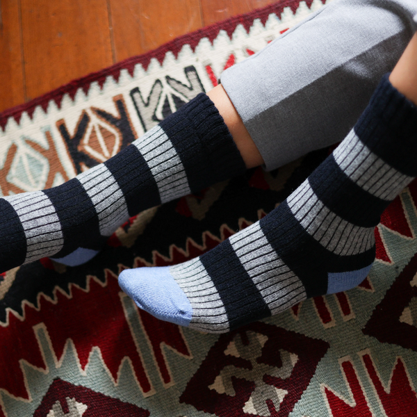 Merino Wool Socks with Stripe / Navy + Grey