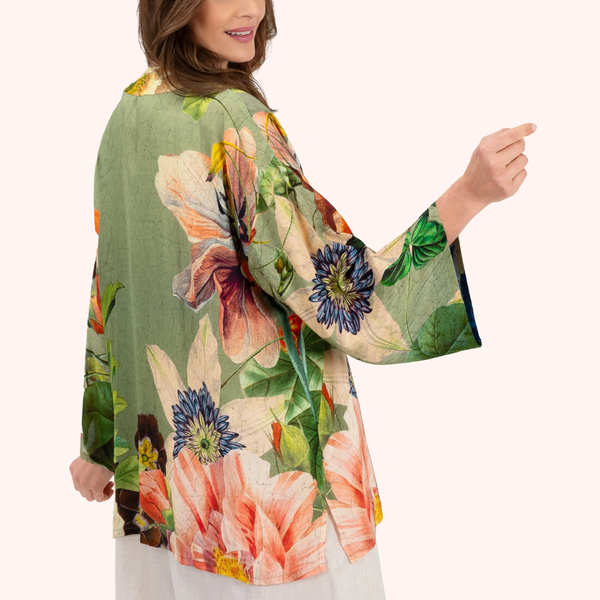 Mid Length Kimono / Botanical Boque Sage