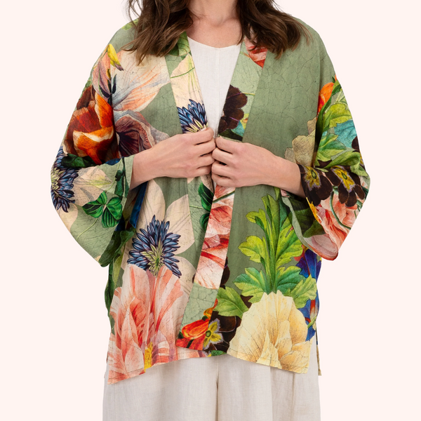 Mid Length Kimono / Botanical Boque Sage