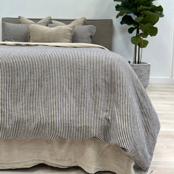 Noemi Reversible King Quilt Cover / Blue Stripe