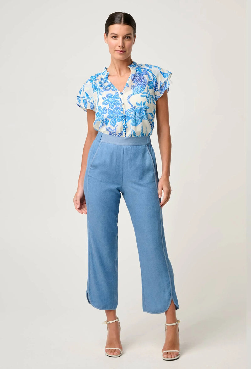 Calandra Flutter Sleeve Top / Azure Mosaic