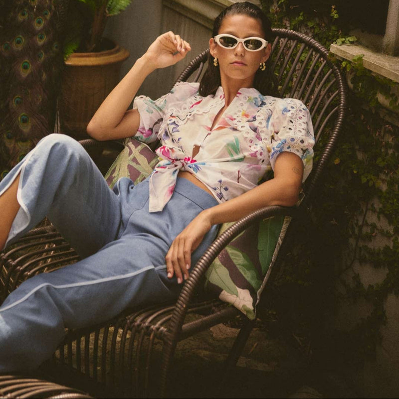 Thalia Lace Spliced Shirt / Plume Blossom