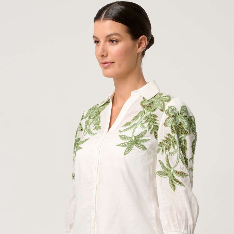 Callisto Cotton Embroidered Shirt / Ivory