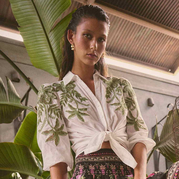 Callisto Cotton Embroidered Shirt / Ivory