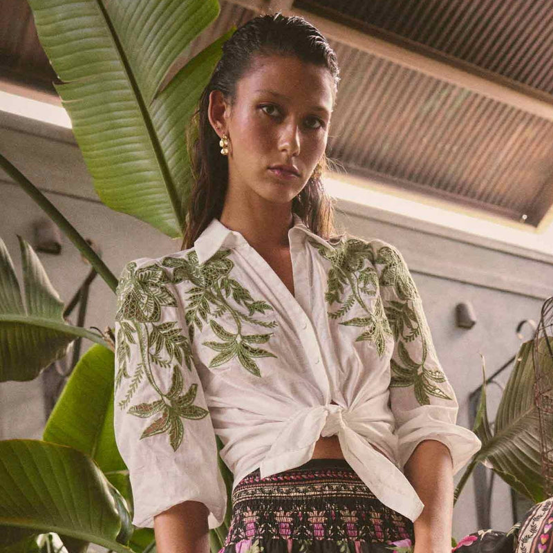 Callisto Cotton Embroidered Shirt / Ivory