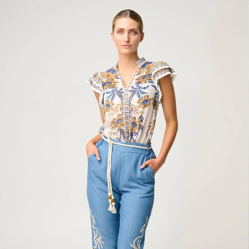 Luma Silk Flutter Sleeve Top / Golden Medina