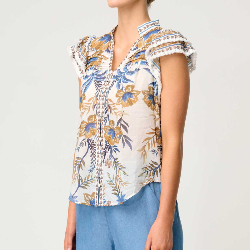 Luma Silk Flutter Sleeve Top / Golden Medina