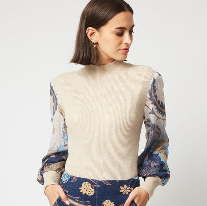 Dynasty Wool Knit with Cotton Silk Sleeves