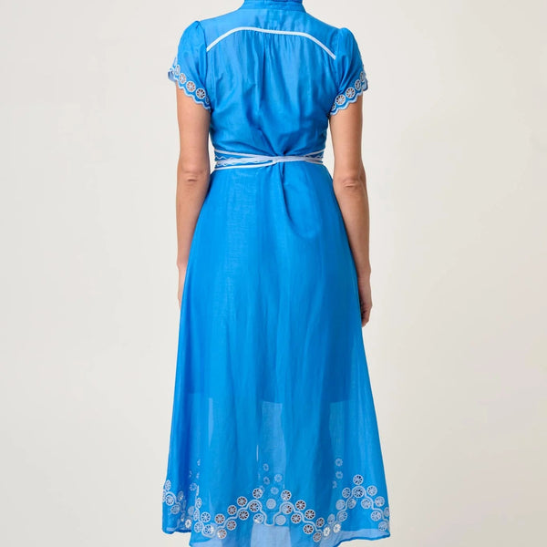 Xanthia Smock Yoke Dress / Blue Topaz