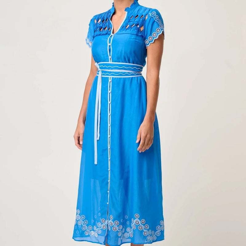Xanthia Smock Yoke Dress / Blue Topaz