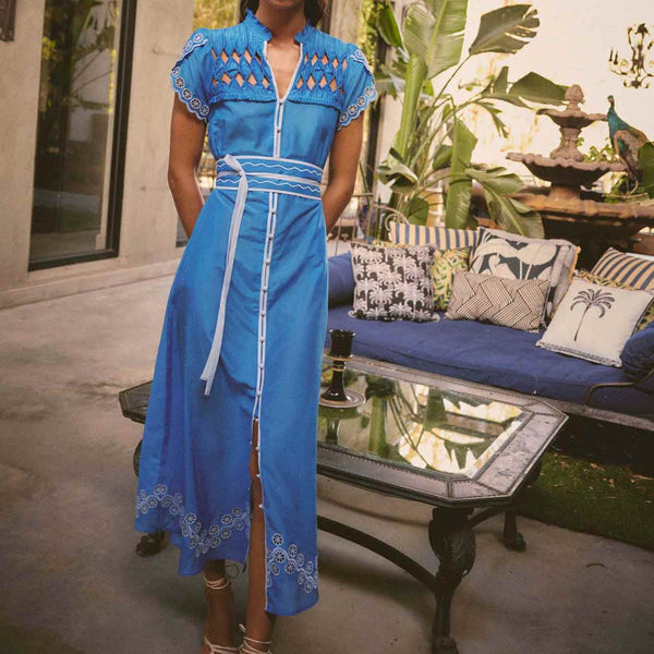 Xanthia Smock Yoke Dress / Blue Topaz
