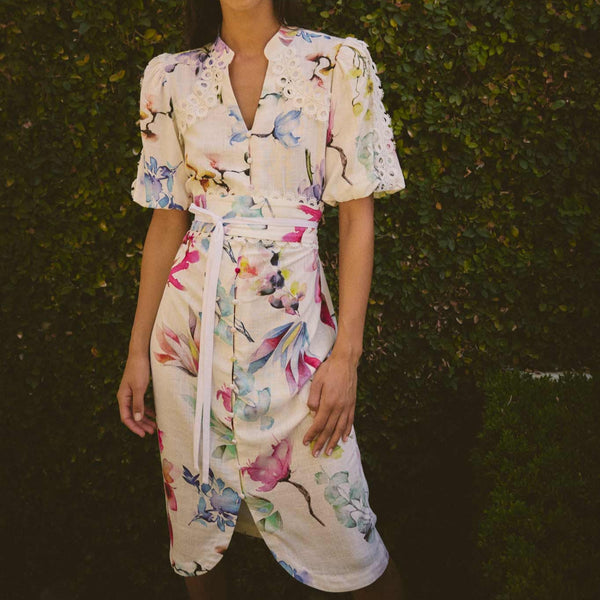 Gaia Lace Trim Spliced Dress / Plume Blossom