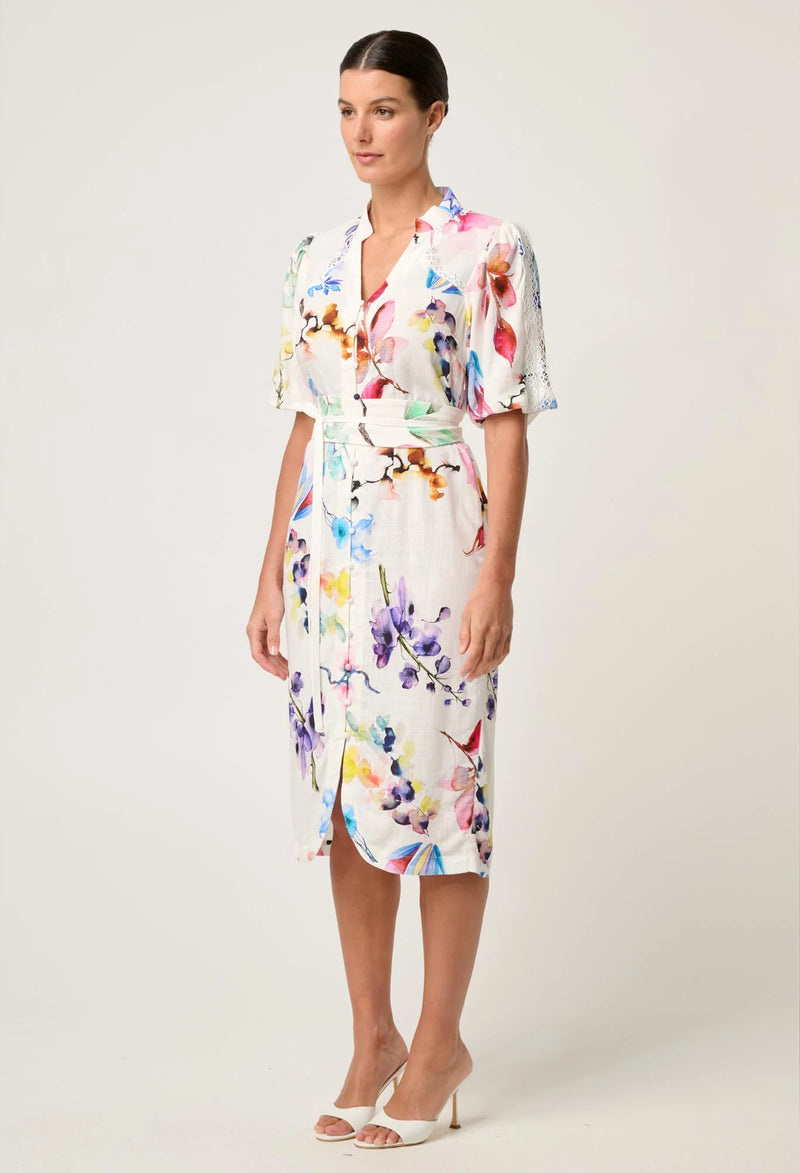Gaia Lace Trim Spliced Dress / Plume Blossom