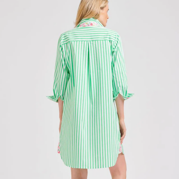 The Popover Shirt Dress / Green Stripe + Floral