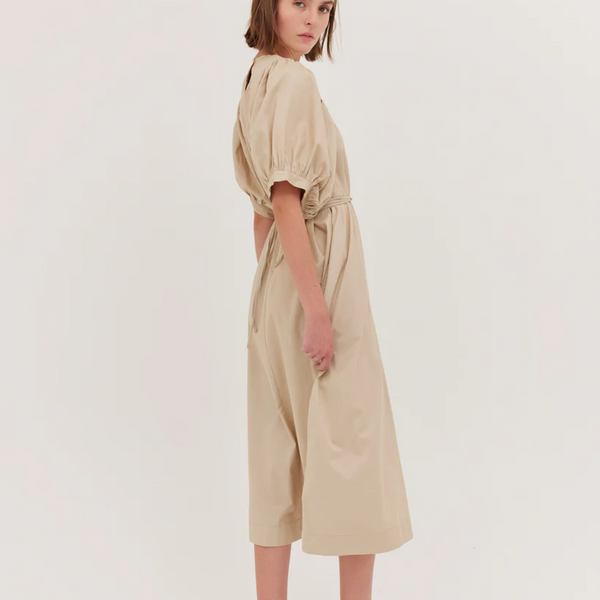The Puff Sleeve Midi Dress / Beige