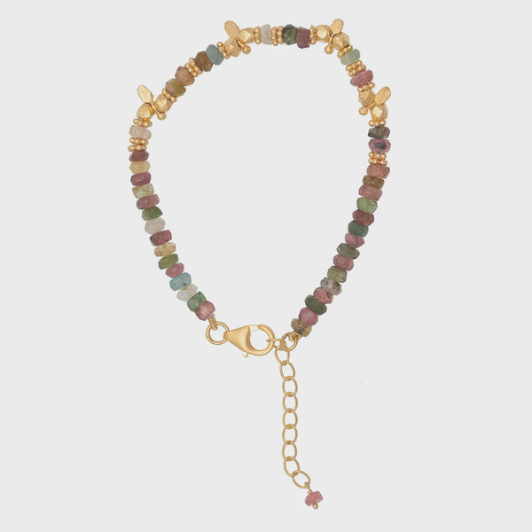 Saffron Multi Tourmalie and Gold beaded Bracelet