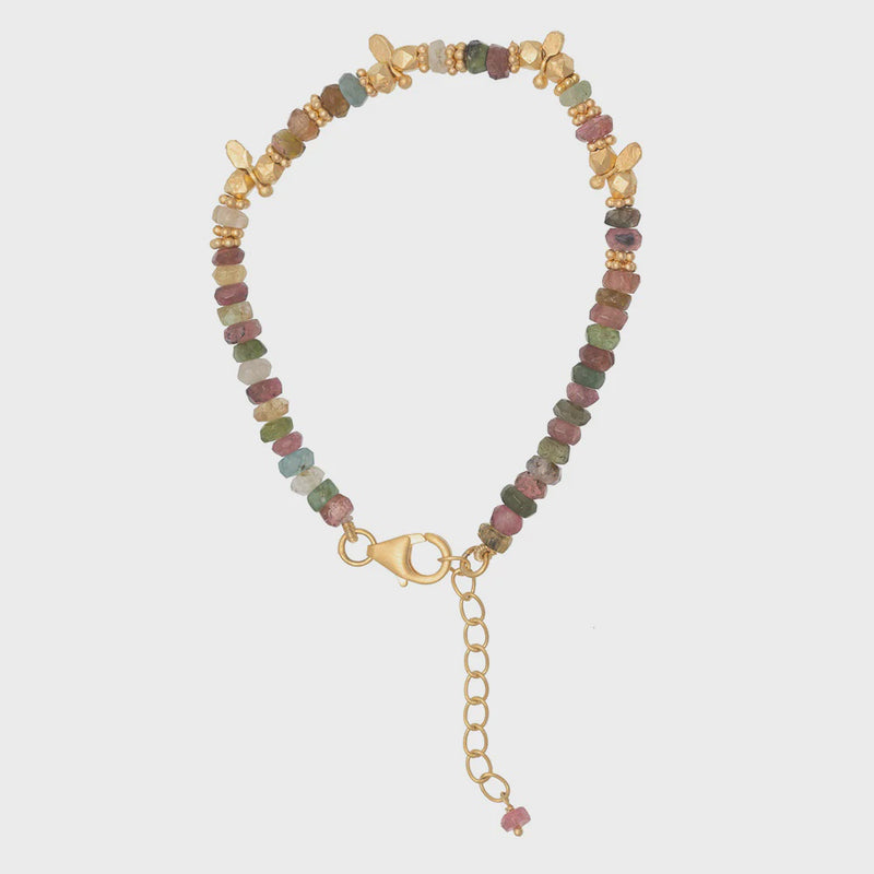 Saffron Multi Tourmalie and Gold beaded Bracelet