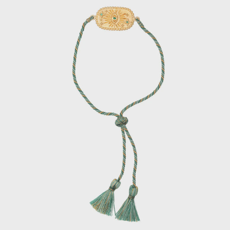 Berber Adjustable Bracelet / Green + Green Zircon