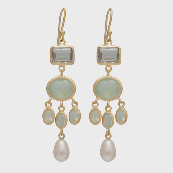 Purani Earrings / Amethyst, Prehnite + Pearl