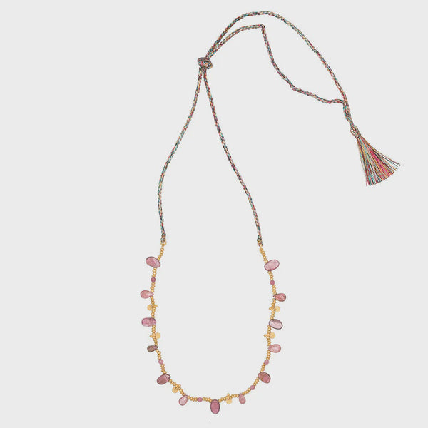 Nehru Adjustable Tourmaline Necklace / Pink