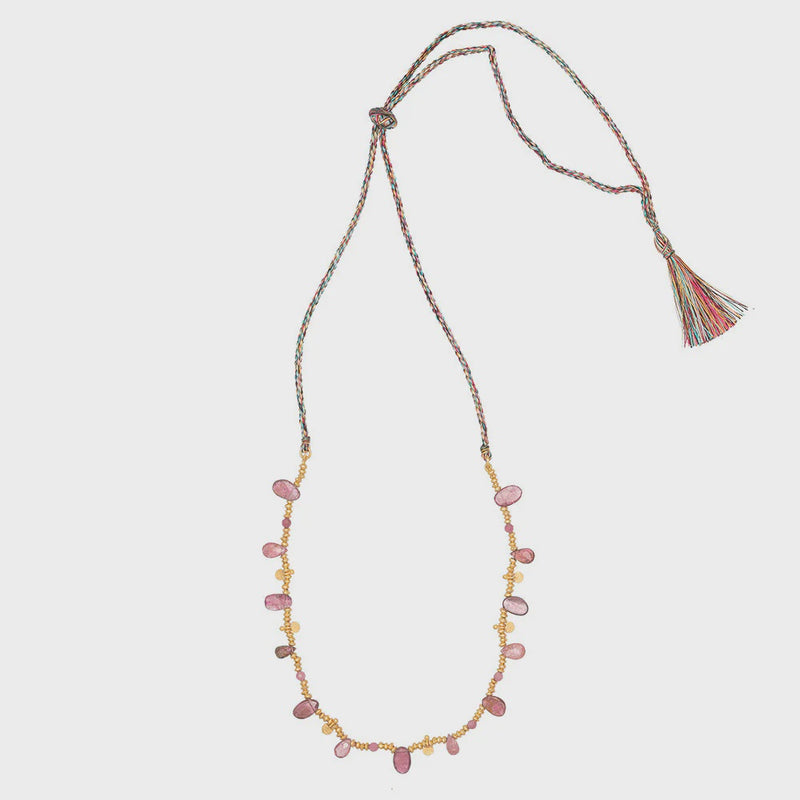 Nehru Adjustable Tourmaline Necklace / Pink