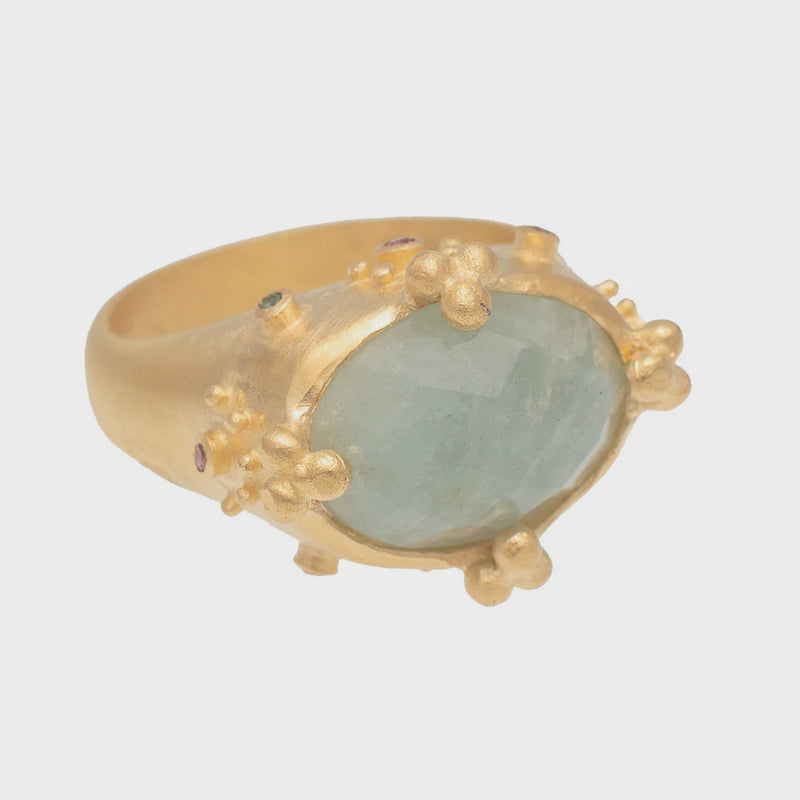 Atlas Ring / Milky Aquamarine + Tourmaline