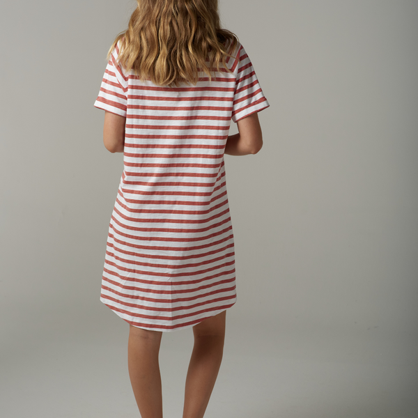 Stripe Raglan Dress / White + Terracotta