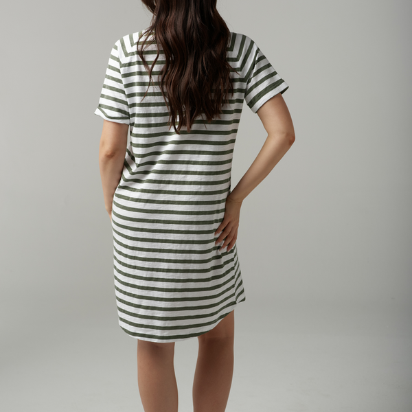 Stripe Raglan Dress / White + Fairway Green