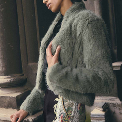 Reina Faux Fur Jacket / Jade Mist