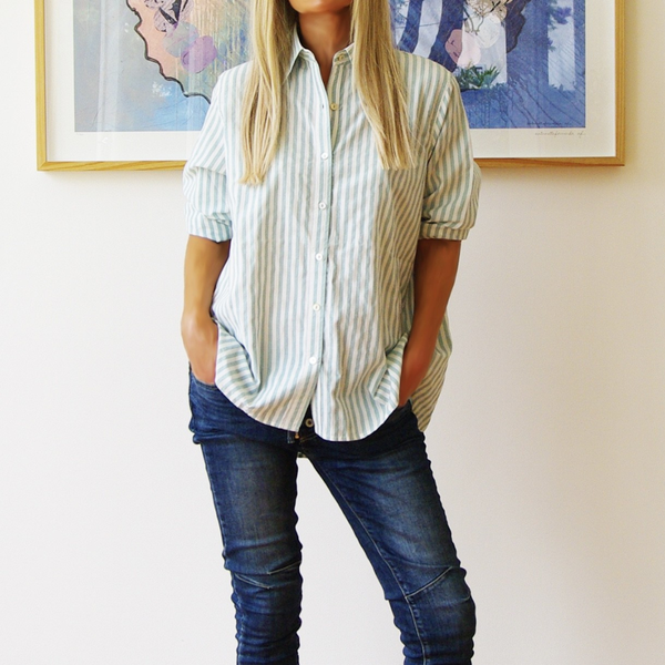 Riley Stripe Shirt / Green + White