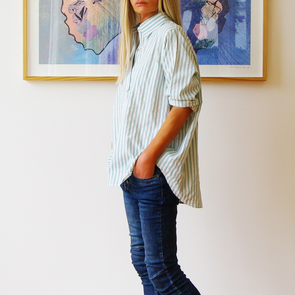 Riley Stripe Shirt / Green + White