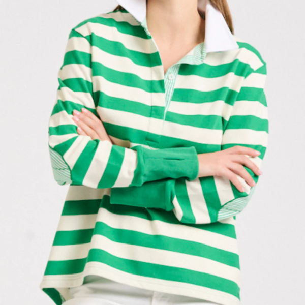 Rugby Cotton Sweatshirt / Green Stripe
