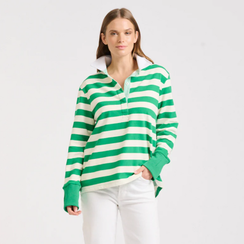 Rugby Cotton Sweatshirt / Green Stripe