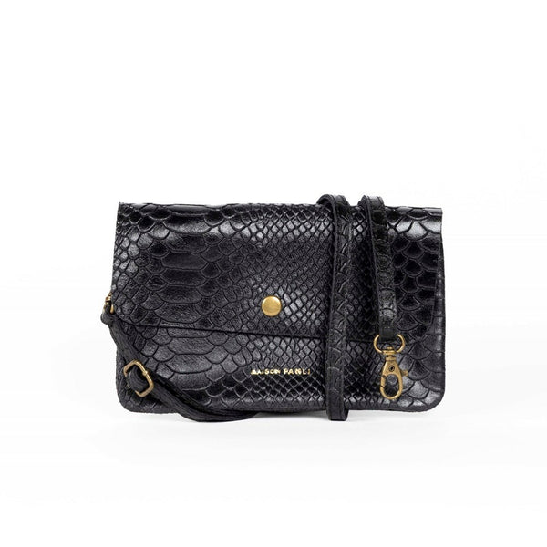 Snake Cross Body Clutch Bag / Black