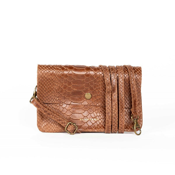 Snake Cross Body Clutch Bag / Camel