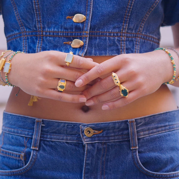 Anokhi Ring / Green Aventurine + Labradorite