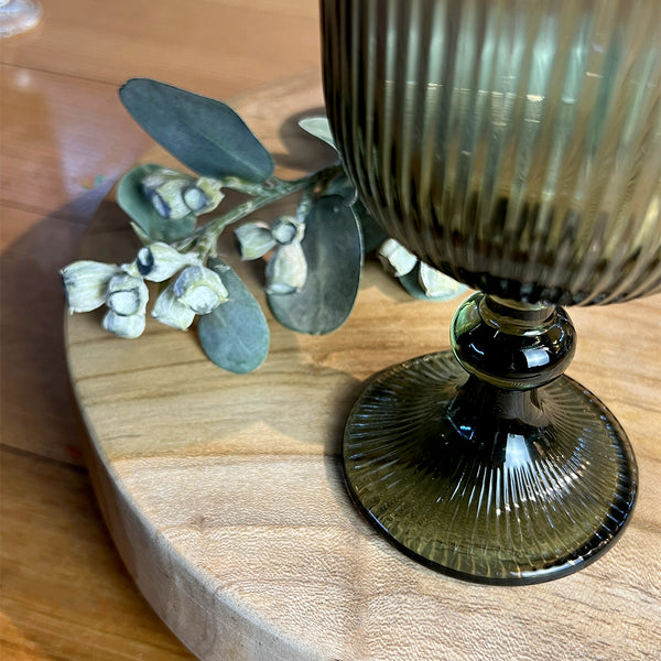 Savoy Ribbed Wine Goblet Set 4 / Grey