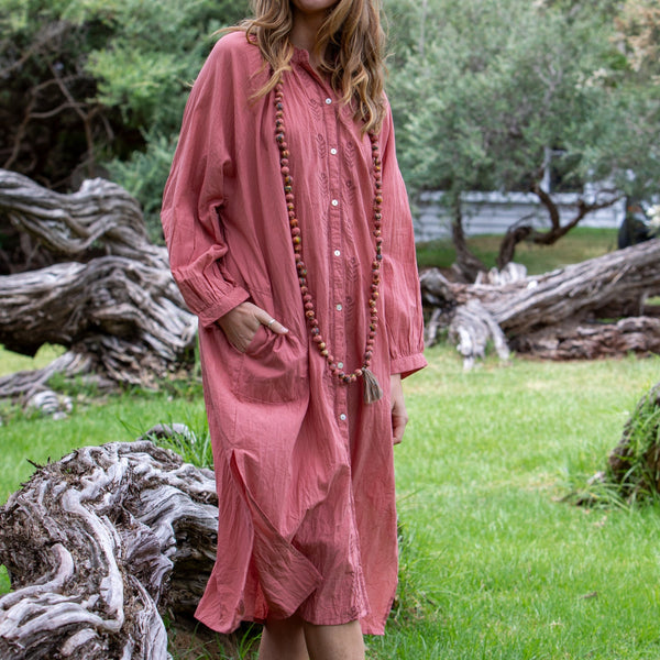 Bell Shirtmaker Dress / Deep Coral