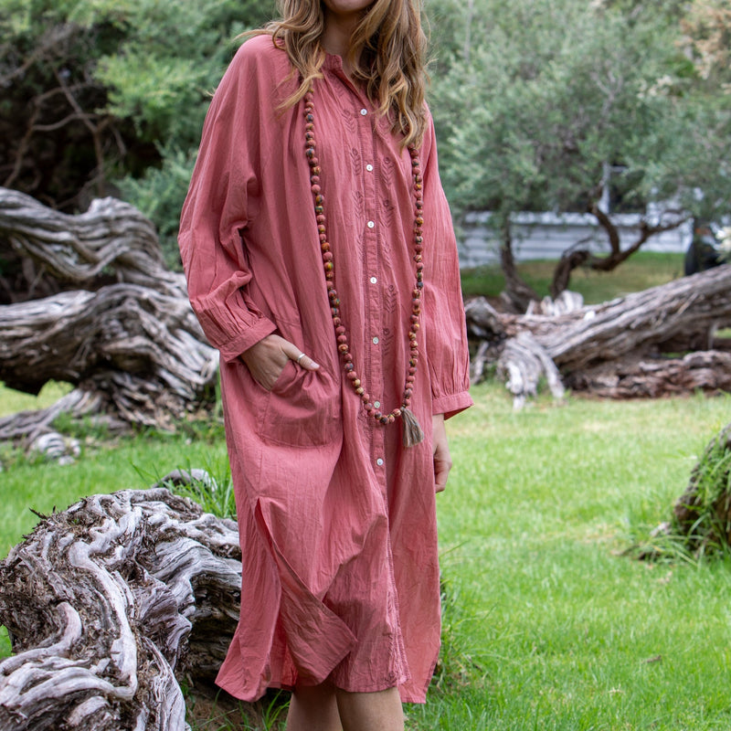 Bell Shirtmaker Dress / Deep Coral