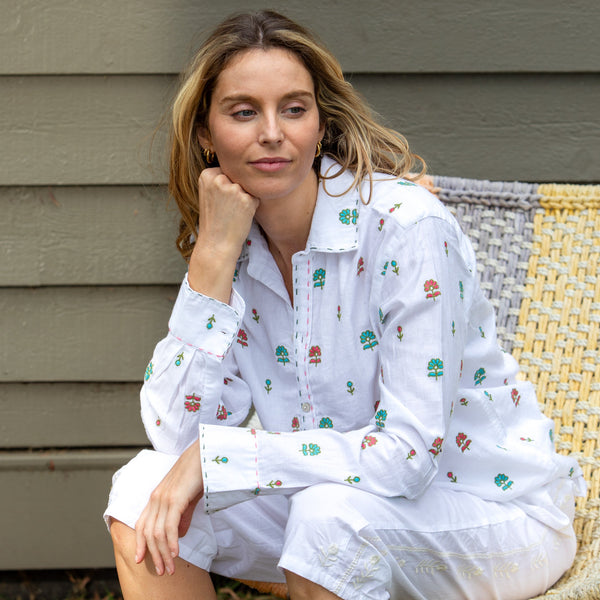 Ditsy Flower Embroidered Shirt / White
