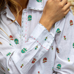 Ditsy Flower Embroidered Shirt / White
