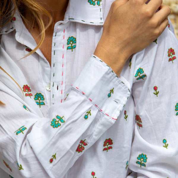 Ditsy Flower Embroidered Shirt / White