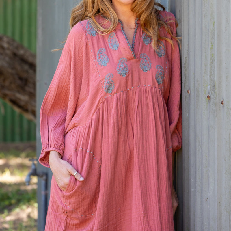 Paisley Souq Dress / Deep Coral