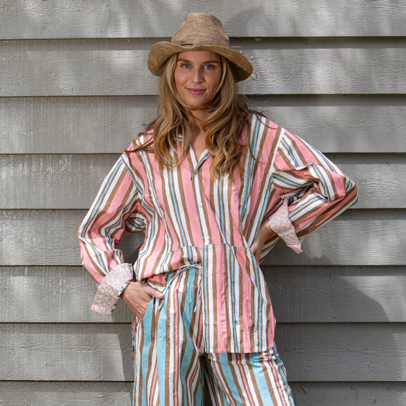 Virginia Stripe Shirt / Coral