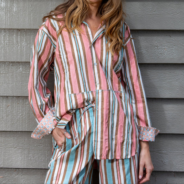 Virginia Stripe Shirt / Coral